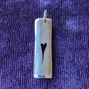 Vintage 925 Sterling Silver Modernist Bar Pendant With Asymmetric Heart